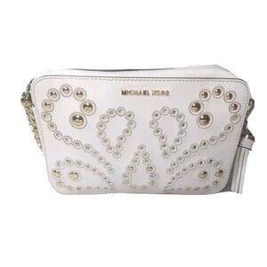 Michael Kors Ginny Crossbody Bag Gold Studs Off-White Leather AS IS Retail $248